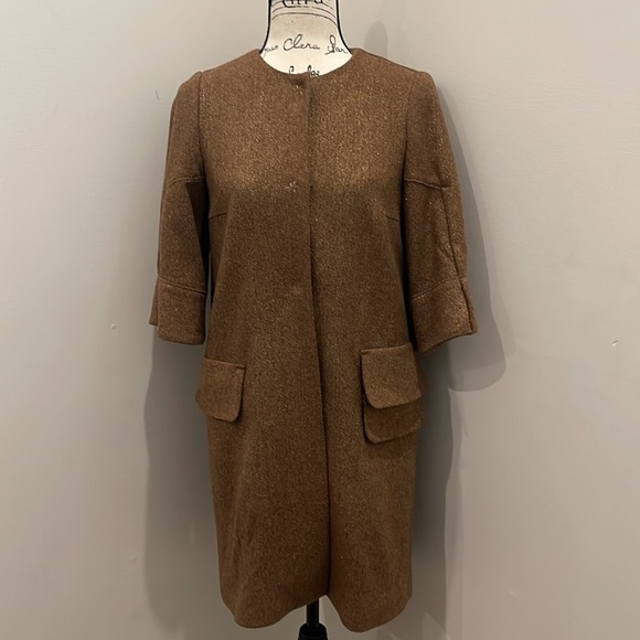 Anthropologie McGinn Knightsbridge Brown Metallic Gold Tweed Jacket - Picture 2 of 16